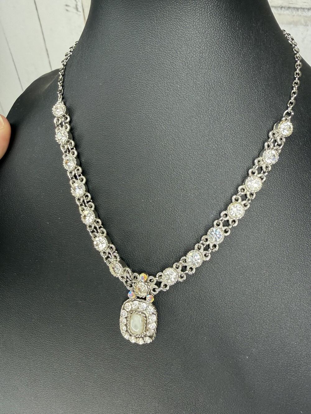 Vintage VCML Rhinestone Pendant Choker Necklace Silver SPARKLE Bridal Jewelry